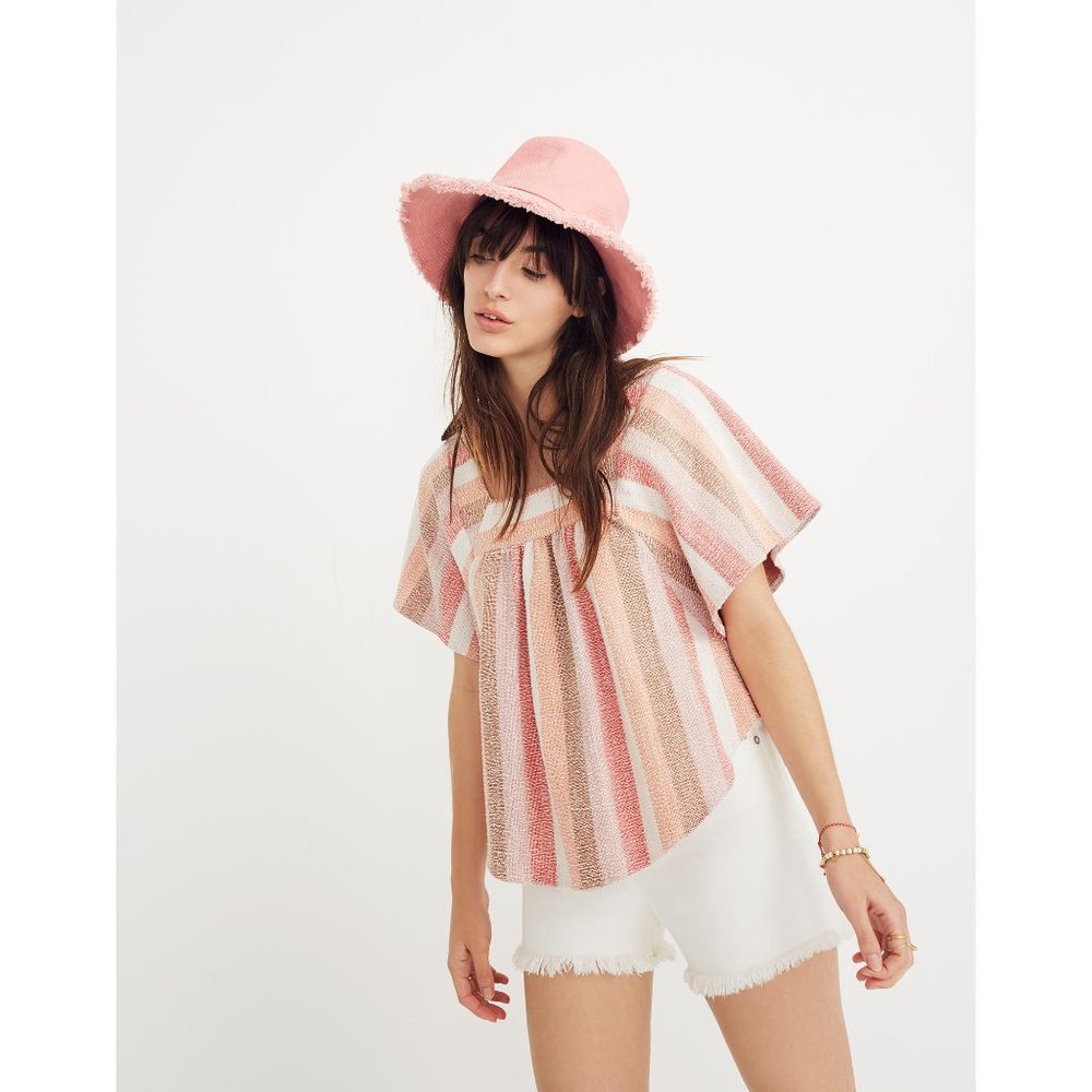 Madewell Pink Striped Short-Sleeve Peasant Top